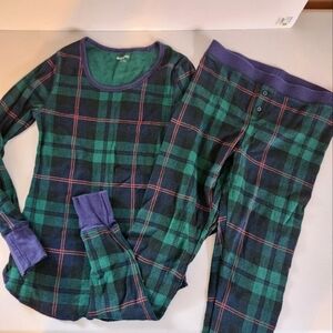 Old Navy Blue Plaid Waffle PJs Pyjamas Womens Small Medium Christmas Long Sleeve